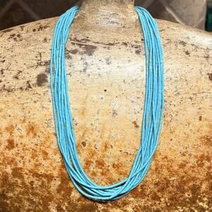 Sterling Silver & Blue Cylinder Heishi Bead Multi Strand Necklace by Silver Exp